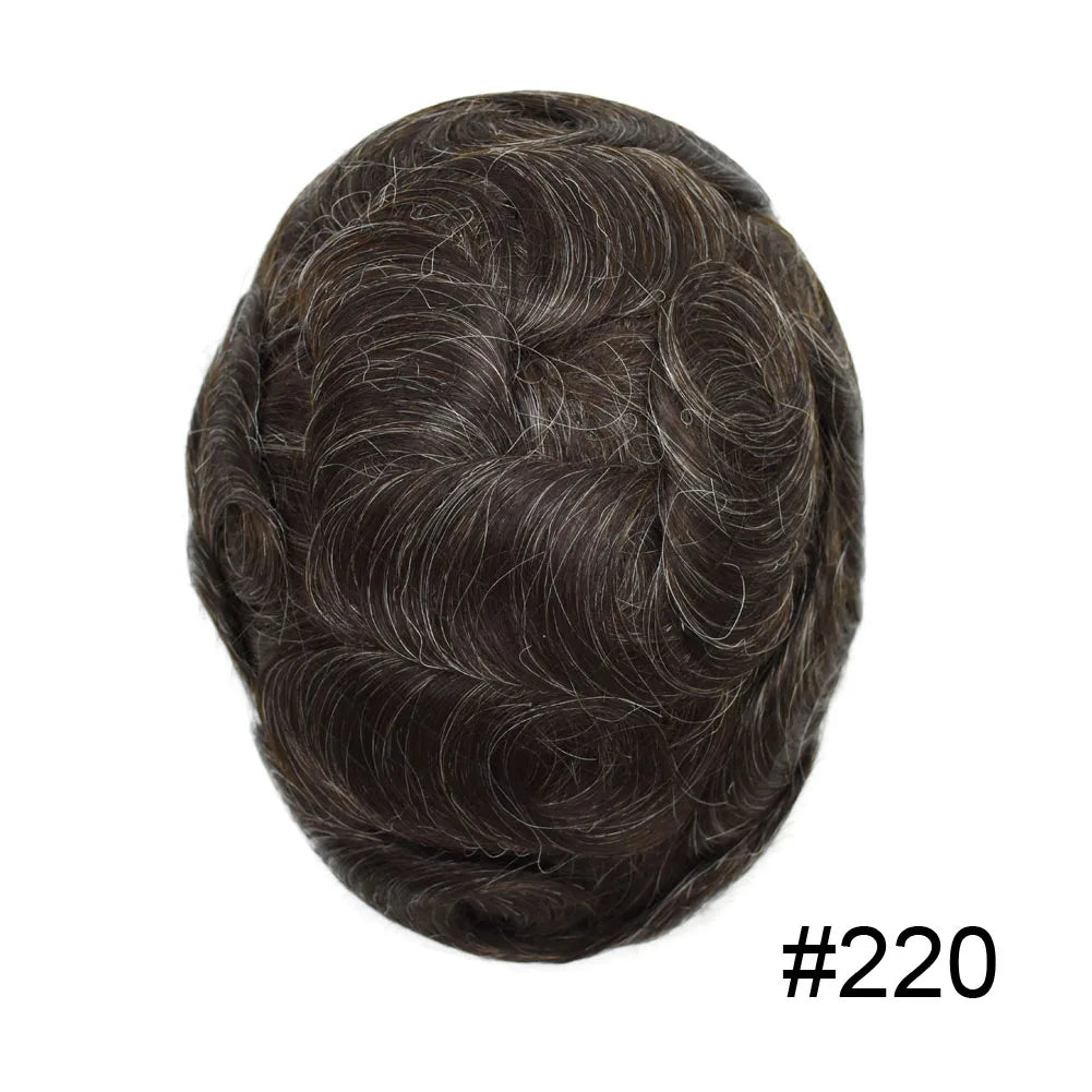 Invisible Full Poly Mens Toupee Thin Skin Hair System For Men 100% Human Hair Replacement All Clear PU Mens Wig