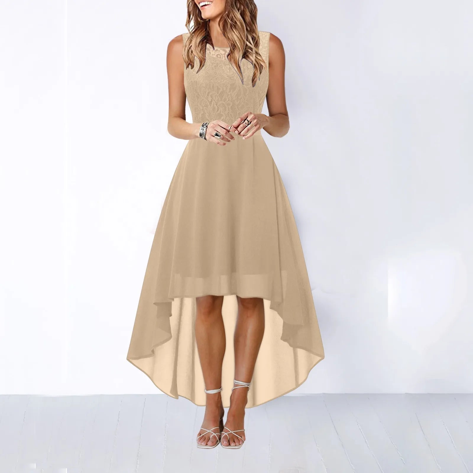 Bow Belt Elegant Irregular Length Women'S Elegant Dresses Sleeveless Chiffon Bridesmaid Cocktail Dress Female Clothing