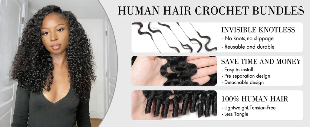 16A Kinky Curly Crochet Human Hair Knotless Pre-Separated Crochet Hair Extensions With String Curly Pre-Looped Feather Hair