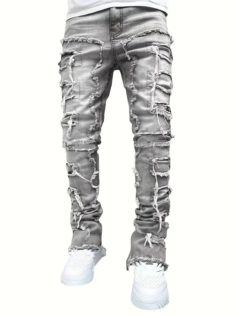 Y2K hip-hop style jeans, men's casual street-style stretch jeans, fashionable versatile stretch denim pants