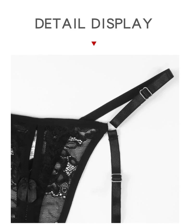 Women Lace Hollow Out Panties Garter Sexy Lingerie Underwear Set Erotic Perspective Thongs Woman Sexy G-string Adjustable Panty