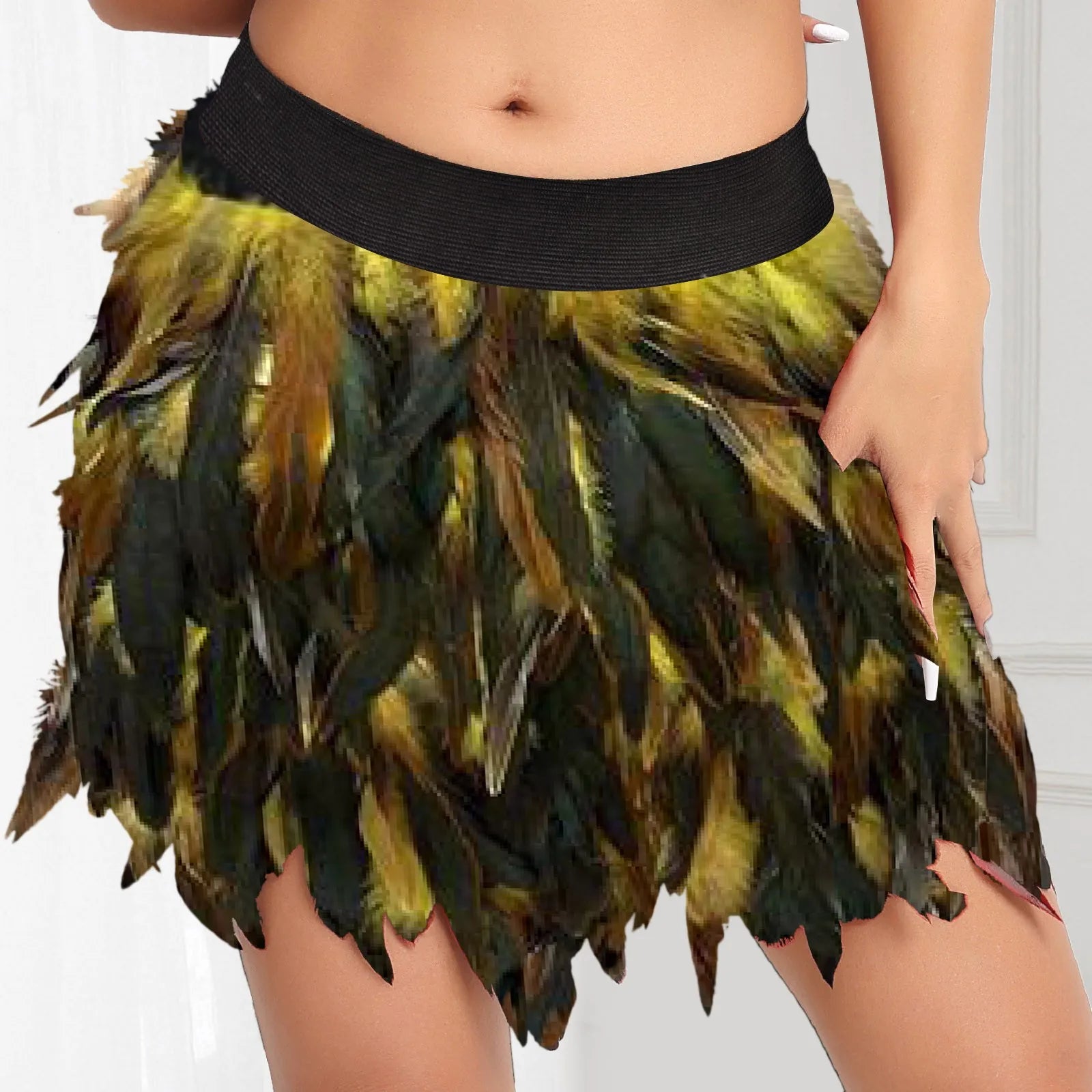Women Faux Feather Mini Skirt Harajuku Rave Stage Performance Ball Gown Festival Carnival Club Party Dance Skirts Faldas Mujer