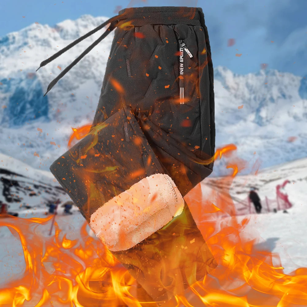 Men Fleece Sweatpants Pant with Zipper Pockets Winter Warm Fleece Sweatpants Track Pants Waterproof for Winter Cycling Training