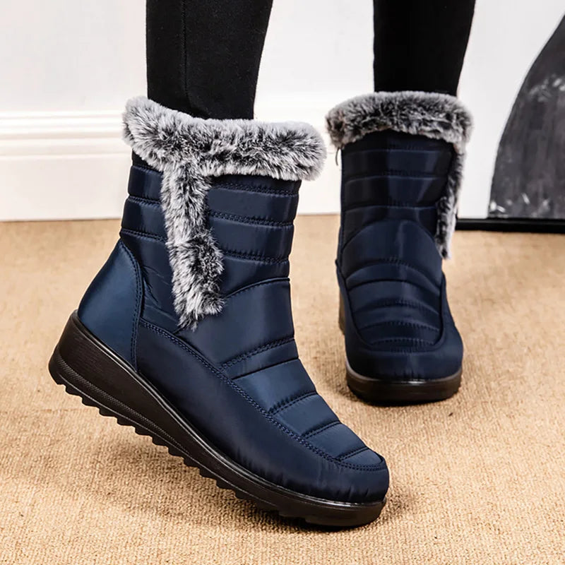 Faux Fur Waterproof Snow Boots Women 2024 Trend Non Slip Winter Ankle Boots Woman Warm Thicken Plush Couples Cotton Padded Shoes