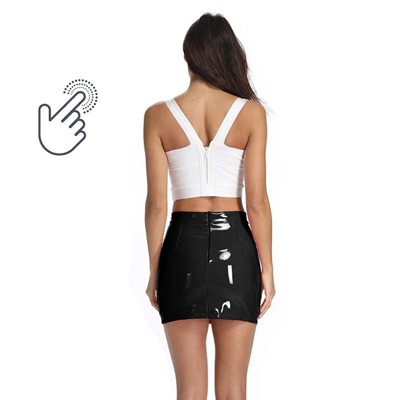 Black Latex Leather Mini Skirt Lady Office PVC Skinny Pencil Skirts Sexy High Waist Skirts Short Women Bodycon Clubwear Custom