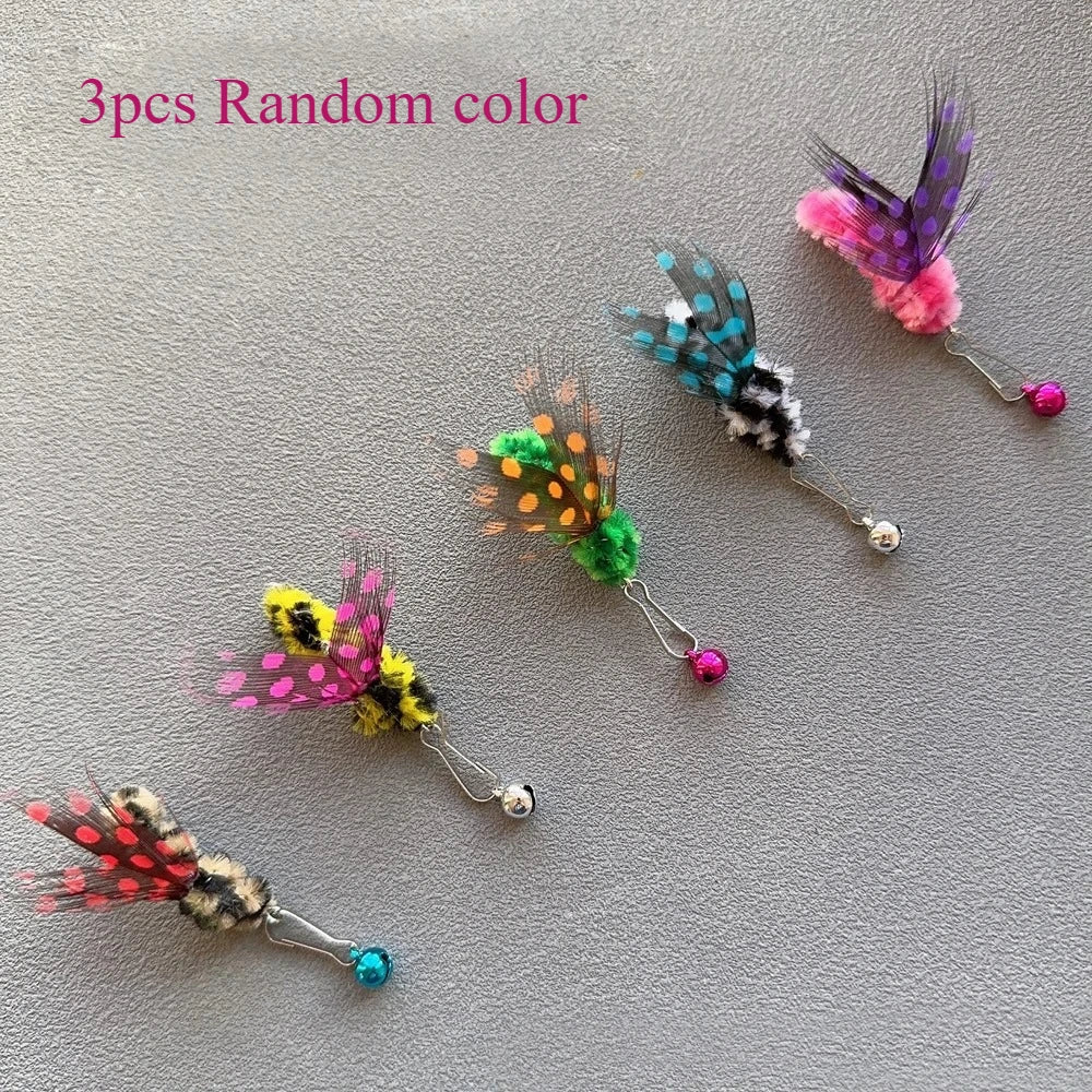 3pcs Cute Simulation Insect Cat Teaser Stick for Change Heads Cat Toys Feather Pet Toy Supplies