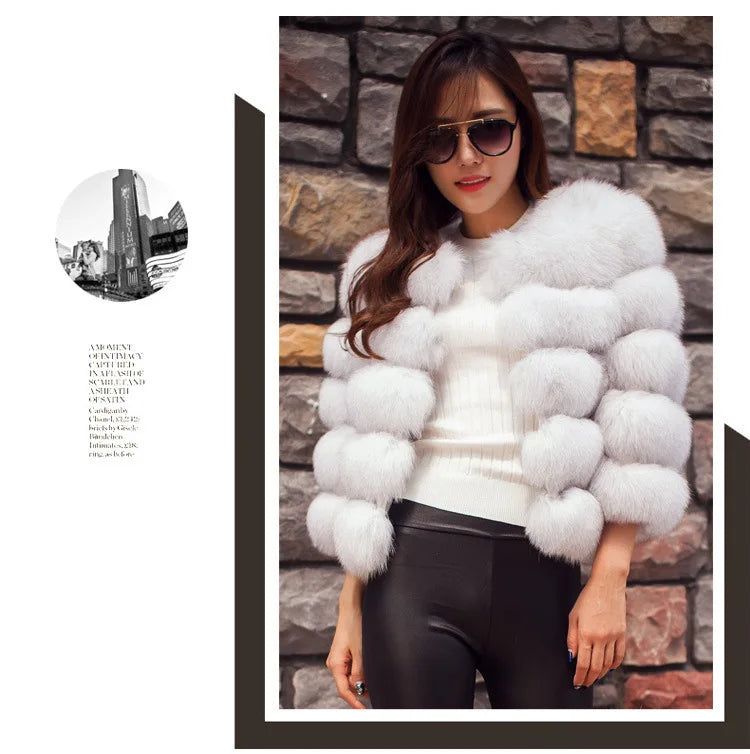 Women Faux Fox Fur Coats Zipper Short Coat Jackets Elegant Thick Warm Solid Jacket Lady Furry Outerwear Elegant Splice Winter