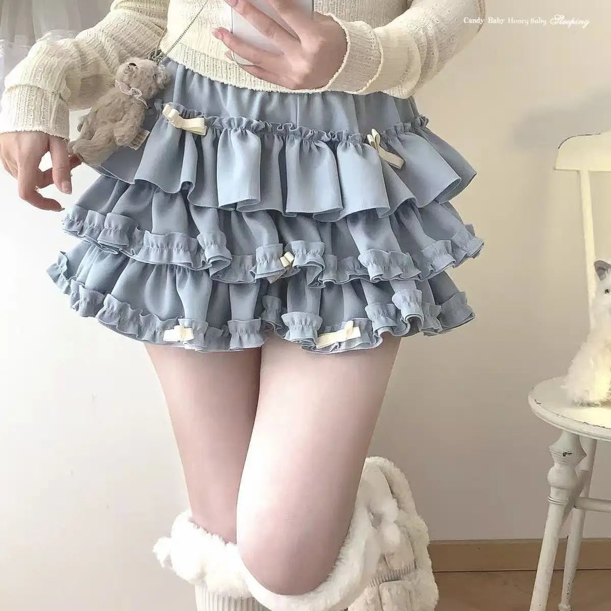 2026 Summer New Versatile Women's Clothing Blue Bow Lace Cake Tutu Mini Skirt Kawaii Pink Sweet Cute Thin A-line Skirts Ladies