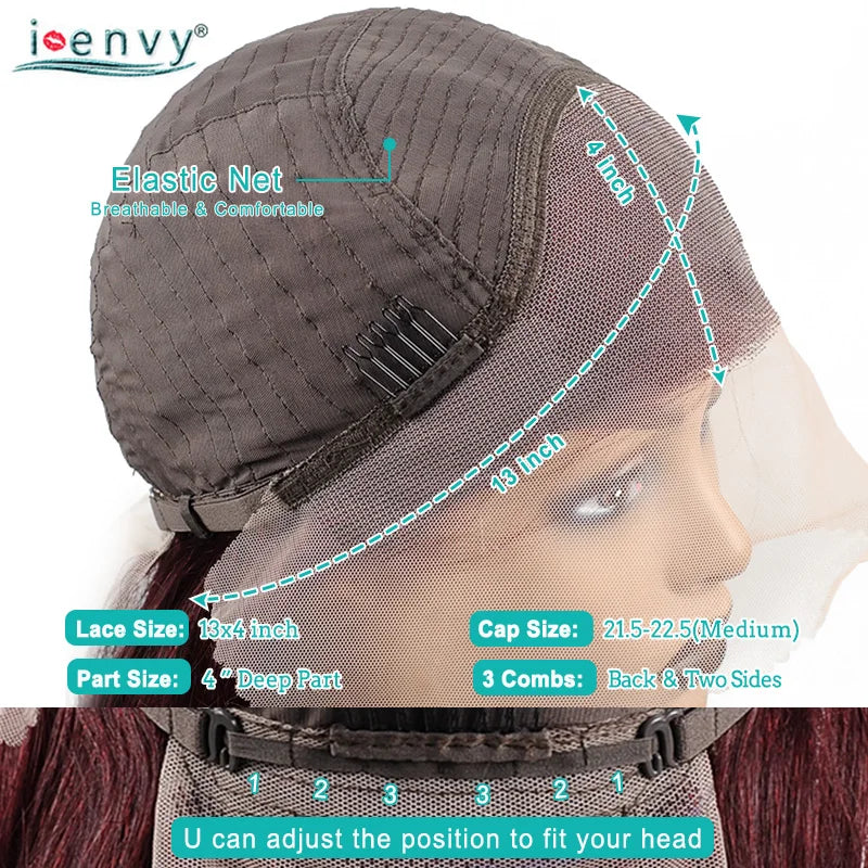 13X4 HD Transparent Lace Front Wigs Burgundy Red Human Hair Wigs PrePlucked 13X6 32Inch Body Wave Lace Front Wig For Women Curly