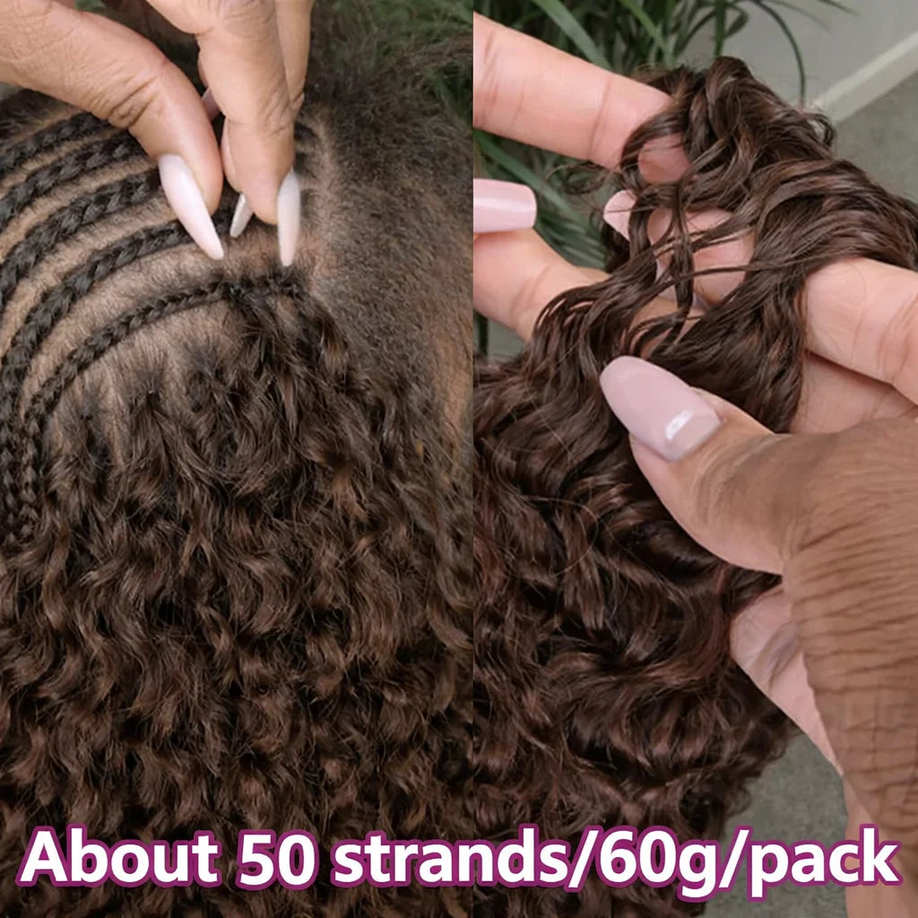 Small Spirals Curly Crochet Human Hair Feather-Line Invisible Knotless Crochet Hair For Women #4 Chocolate Brown Braiding Twist