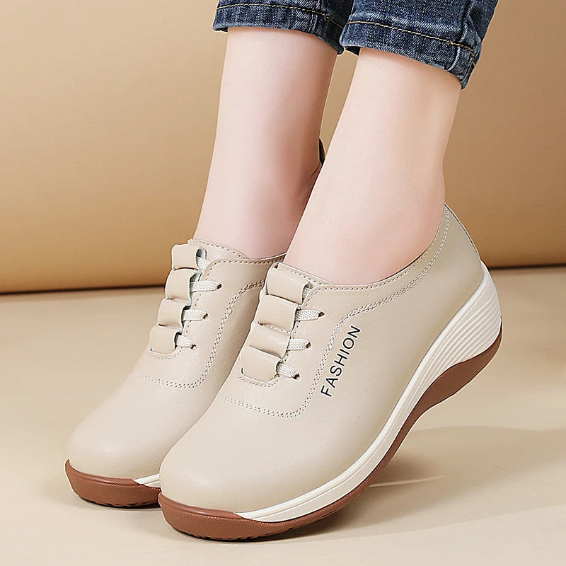 New women's 43 casual shoes, 100% genuine leather breathable and fashionable leather shoes for walking