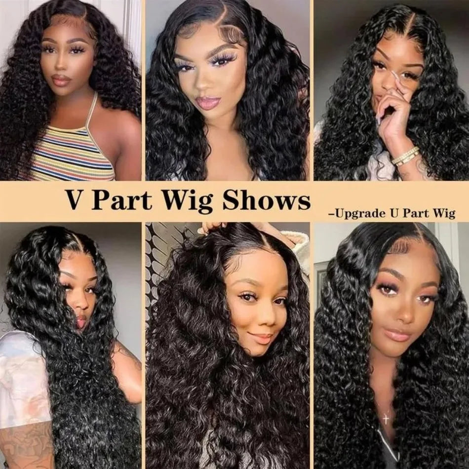 250% Half Wigs Human Hair Afro Kinky Curly Headband Wig Upgrade 3 IN 1 Half Wig With Drawstring Seamless Clip Ins Flip Over