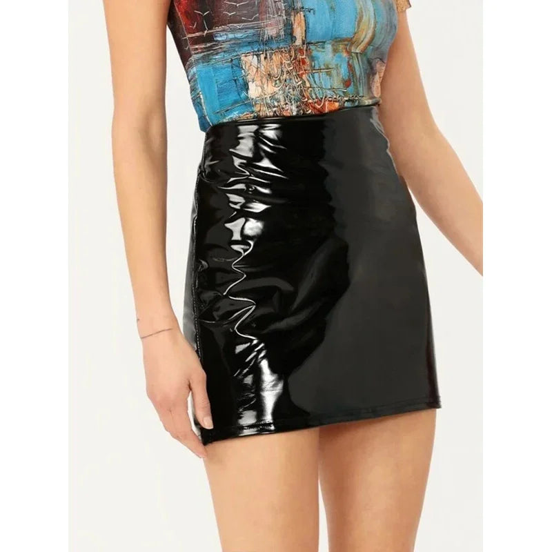 Black Latex Leather Mini Skirt Lady Office PVC Skinny Pencil Skirts Sexy High Waist Skirts Short Women Bodycon Clubwear Custom