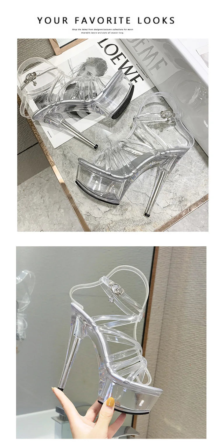 Girls Shoe for Party Club Stripper Heels Women Shoes 2024 Platforms High Heels Sandals Clear Sexy Pole Dance 15cm High Plus Size