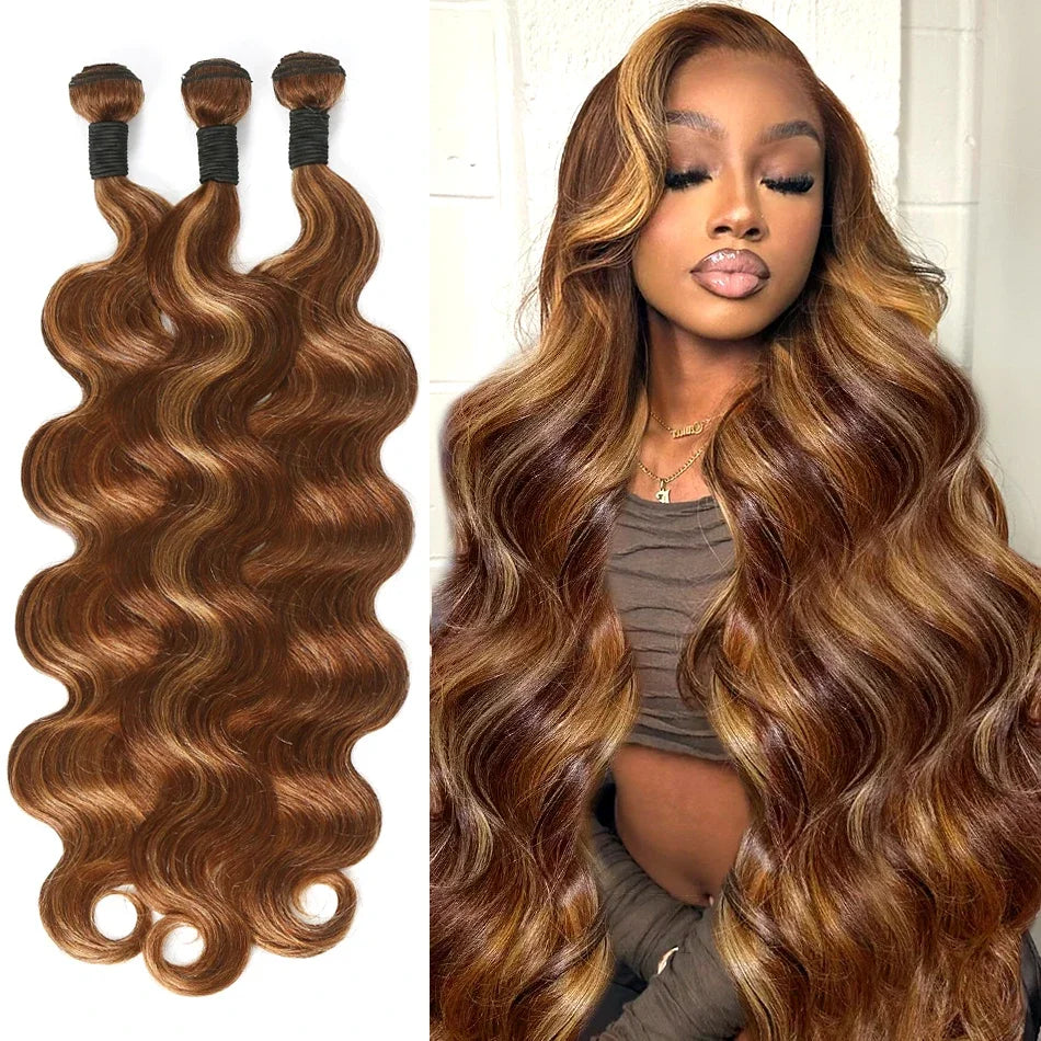 14A Highlight Ombre Body Wave Bundles Human Hair 100% Unprocessed Brazilian Colored 1 3 4 Pcs Raw Hair Bundles Weave Extensions