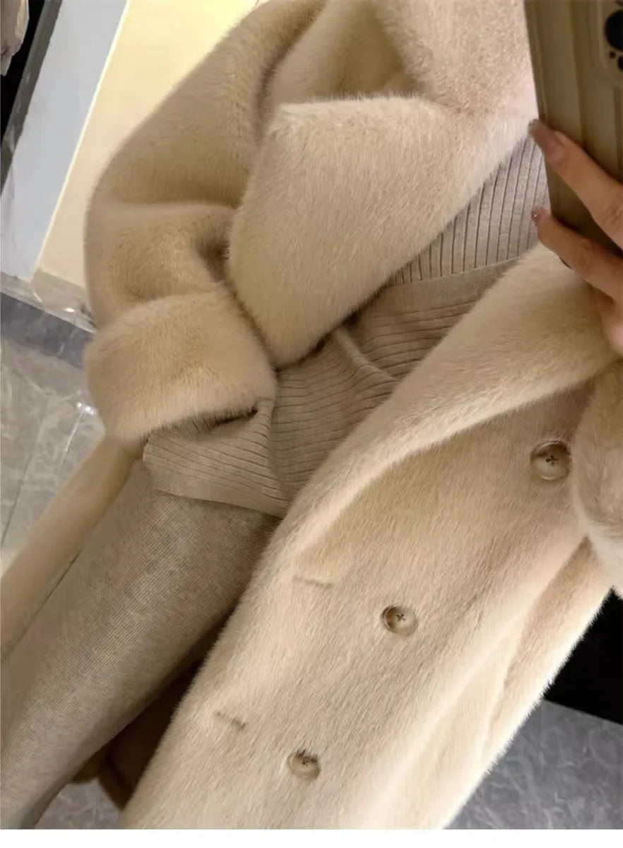 Women Winter Warm Thicken Long Fur Coat 2025 New Women Imitation Rabbit Fur Temperament Fur Coat Double-Breasted Fur Jacket