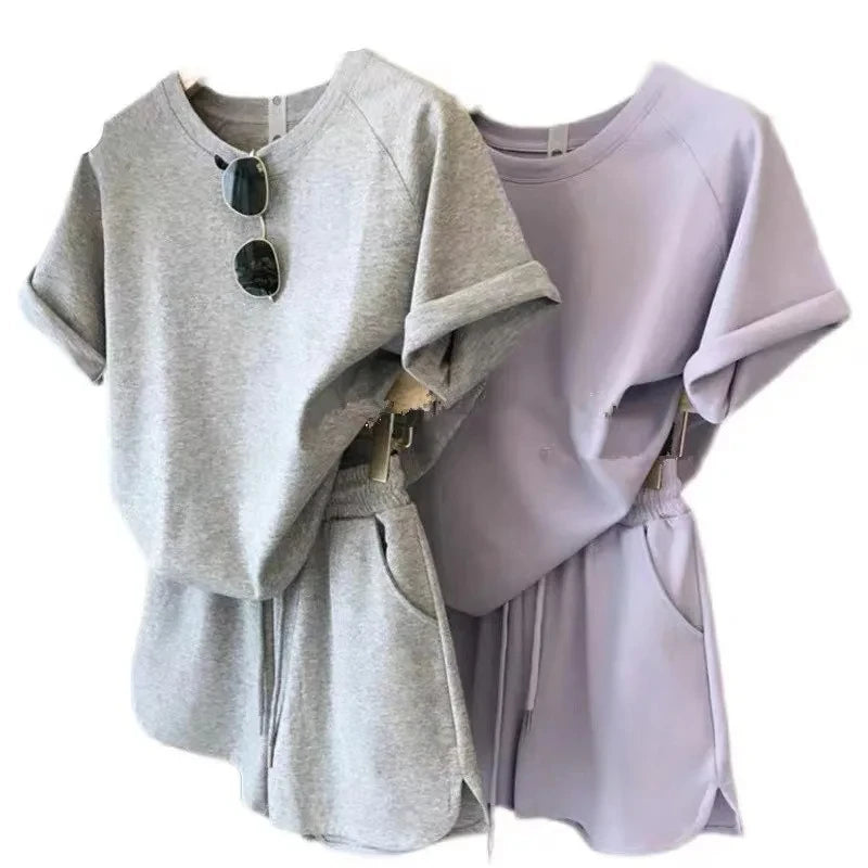  2 Piece Set Women Summer Loose Short Sleeve T-Shirt Casual Shorts Sports Print Letter Casual Suit Large Size Short Pajamas