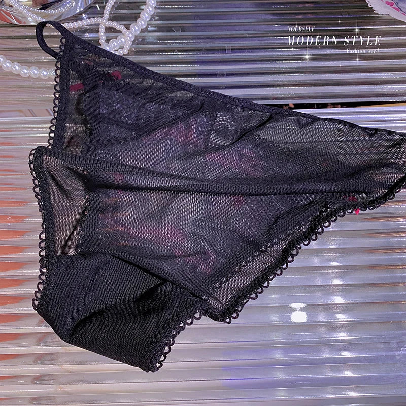 Ice Silk Cute Cat Girls Panties Thin Sexy Japanese Women Briefs Lady Thong Underwear Female Low Waist G String Lingerie