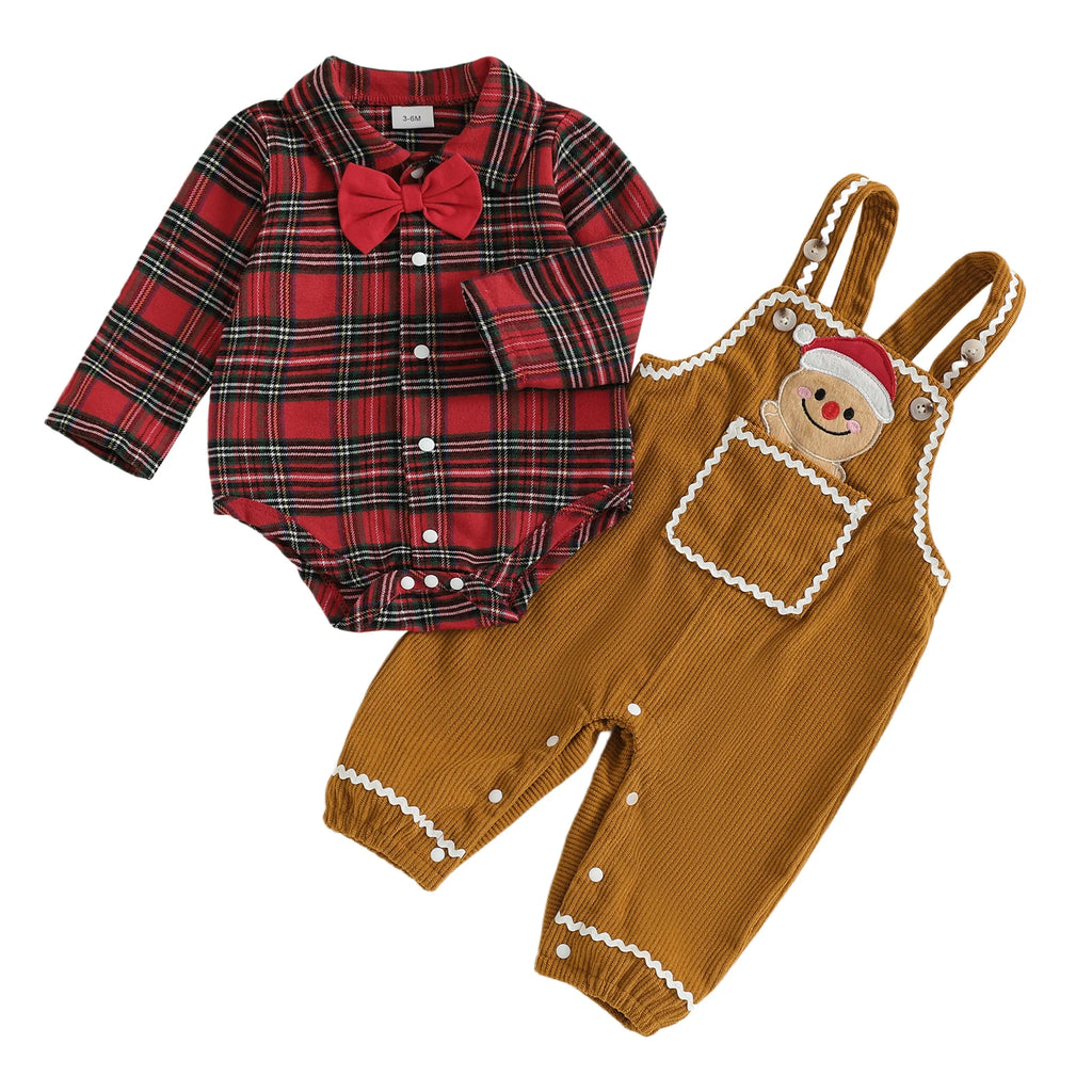 Toddler Boy Holiday Outfit Red Plaid Shirt and Pants Set with Reindeer Embroidery Christmas Party Clothes 2Pcs Ensemble