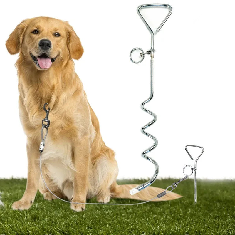 Outdoor Camping Dog Stake Pet Leash Pet Dog Tie Stake Reusable Spiral Ground Pegs Metal Stakes For Large Dogs Leash Single Spike
