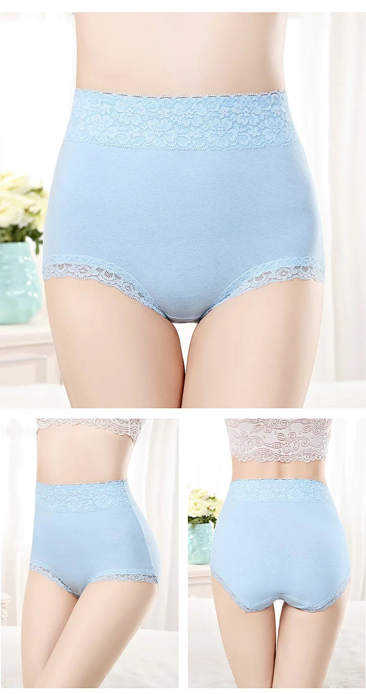 12PCS High quality Cotton Panties Women's Underwear High waist  Lace Resilient Soft  Briefs Abdomen In Slimming lingerie