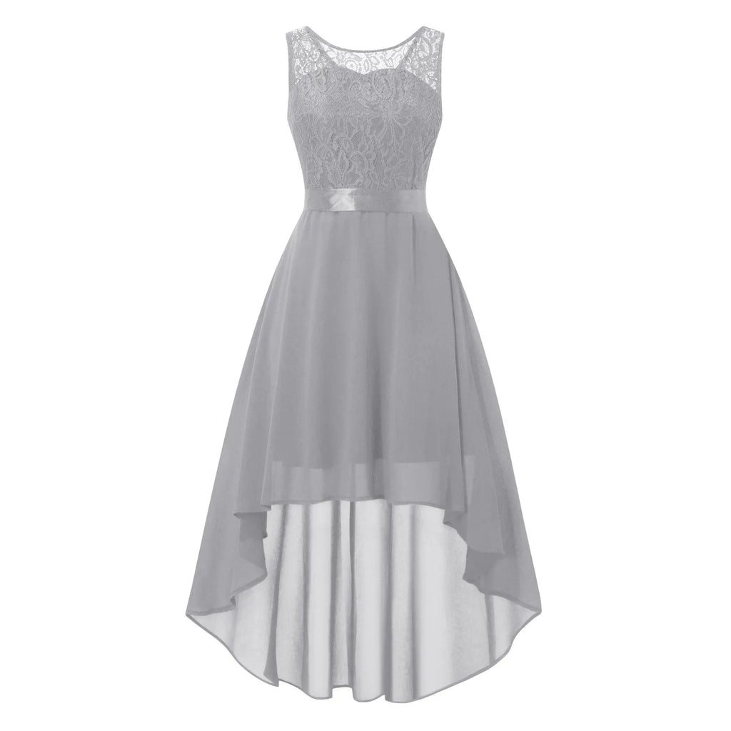 Bow Belt Elegant Irregular Length Women'S Elegant Dresses Sleeveless Chiffon Bridesmaid Cocktail Dress Female Clothing