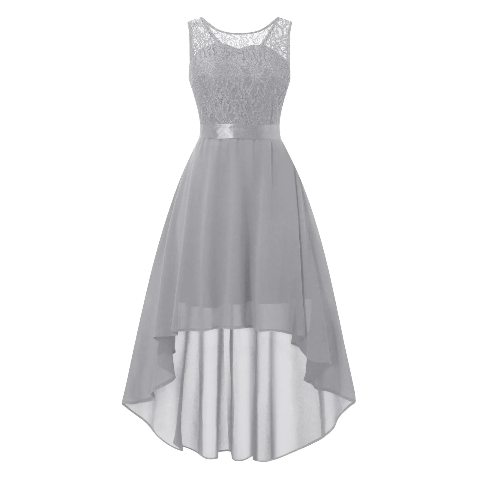Bow Belt Elegant Irregular Length Women'S Elegant Dresses Sleeveless Chiffon Bridesmaid Cocktail Dress Female Clothing