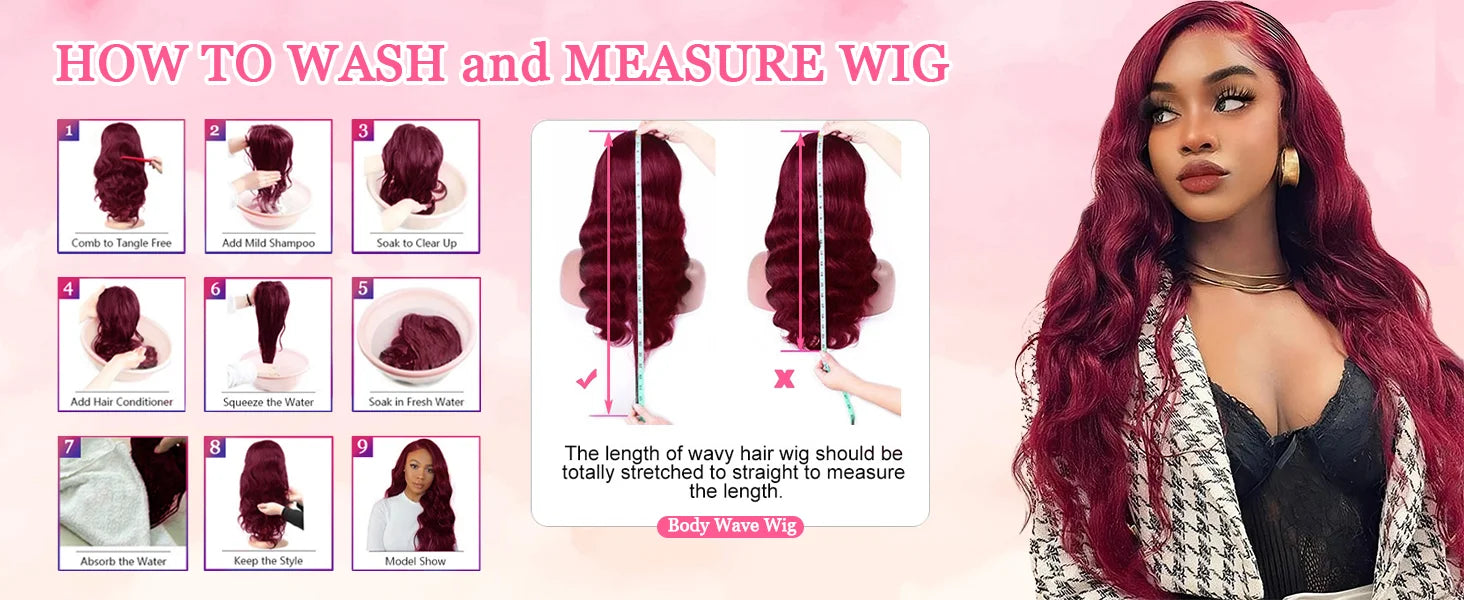 200% Colored 99j Wine Red Human Hair Wig Brazilian 40 Inch Burgundy 13x6 HD Lace Frontal Wig Body Wave 100% Remy Human Hair Wigs
