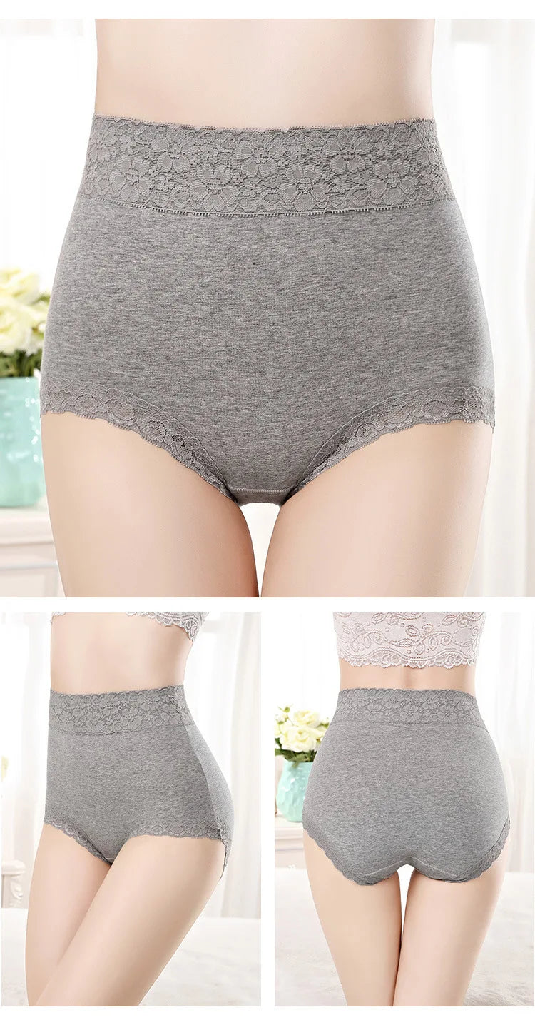 12PCS High quality Cotton Panties Women's Underwear High waist  Lace Resilient Soft  Briefs Abdomen In Slimming lingerie