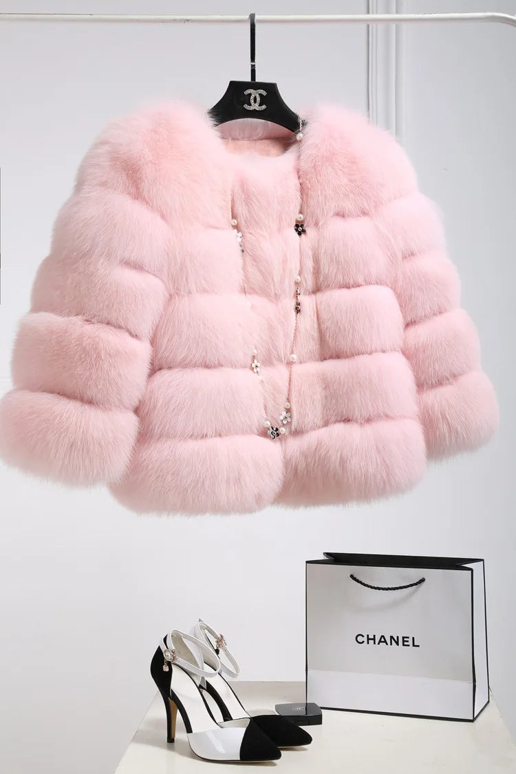 Women Faux Fox Fur Coats Zipper Short Coat Jackets Elegant Thick Warm Solid Jacket Lady Furry Outerwear Elegant Splice Winter