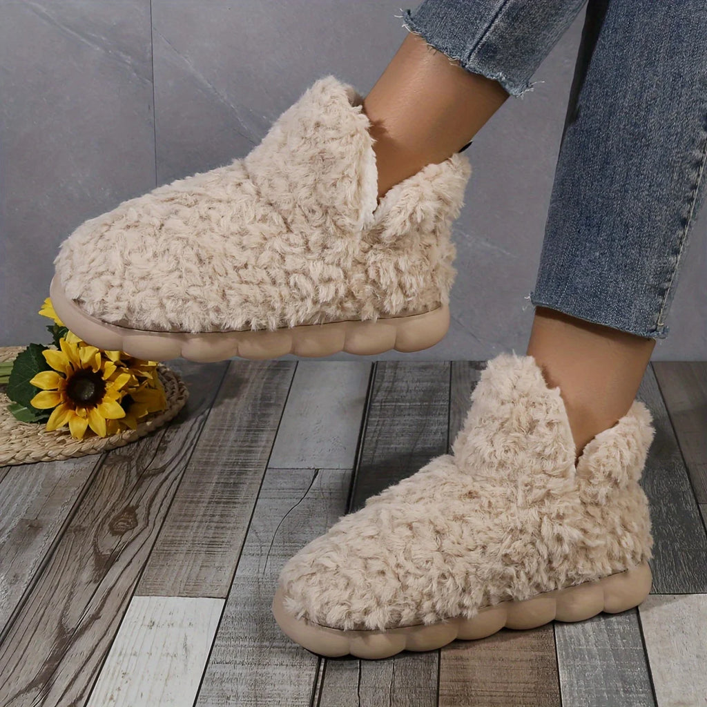 2025 Warm Solid Color Slipper Boots Casual Slip On Plush Lined Shoes Comfortable Indoor Home Slippers Home Bedroom Floor Slipper