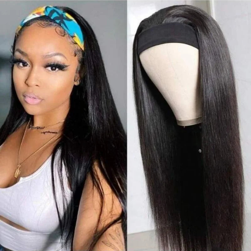 40 Inch Straight Headband Wigs Human Hair Machine Made Hair Wigs For Women 250% Density No Lace Front Wigs Brazilian Virgin Hair