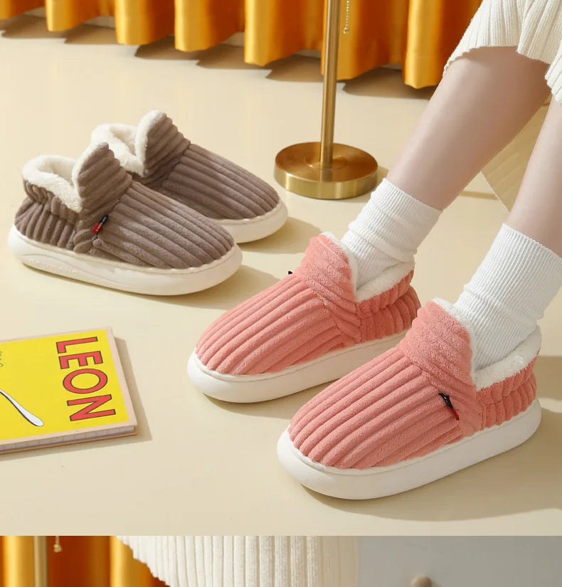 Comwarm Warm Fur House Slippers For Women Men 2023 Winter New Ankles Cozy Plush Slippers Home Indoor Soft Thick Sole Cotton Shoe
