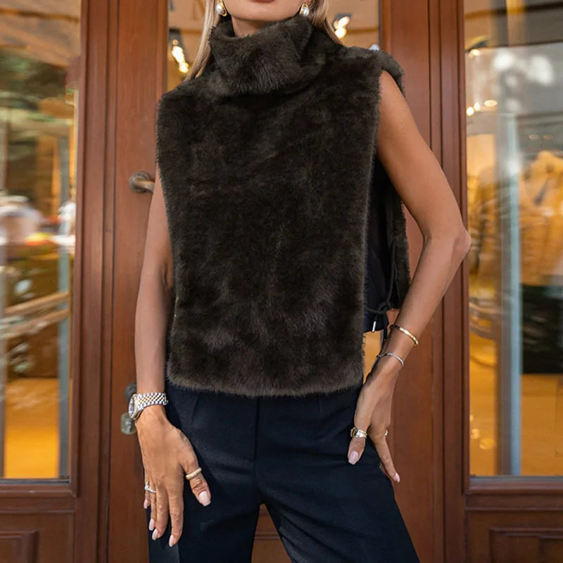 KUCLUT 2025 Autumn Winter Plush Vest For Women High-End Faux Mink Velvet High Collar Elegant Waistcoat Top Female 1A1010