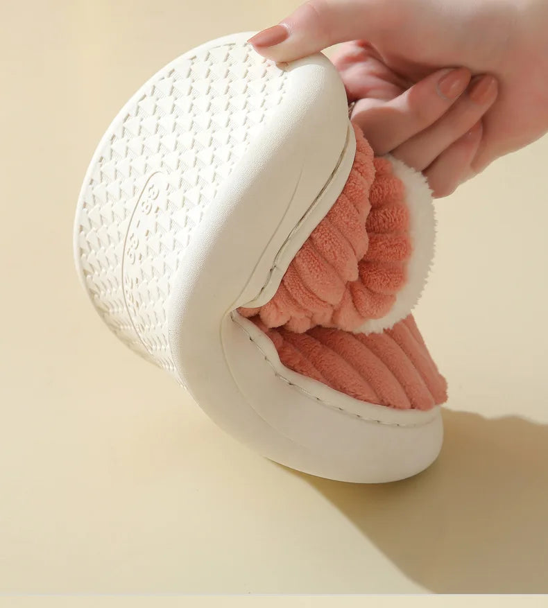 Comwarm Warm Fur House Slippers For Women Men 2023 Winter New Ankles Cozy Plush Slippers Home Indoor Soft Thick Sole Cotton Shoe