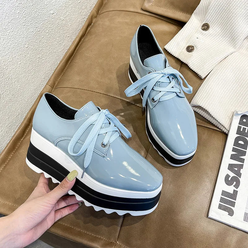 2024 New Spring Women Flat Platform Shoes Slip on Moccains Ladies Casual Shoes Woman Thick Sole Brogue Creepers Sneakers