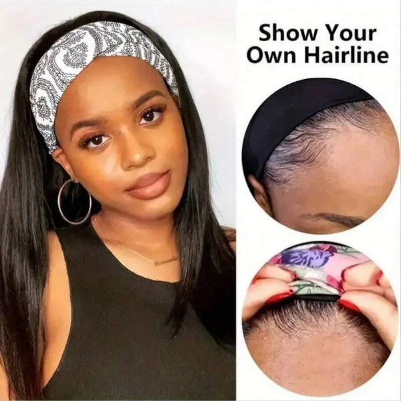 40 Inch Straight Headband Wigs Human Hair Machine Made Hair Wigs For Women 250% Density No Lace Front Wigs Brazilian Virgin Hair