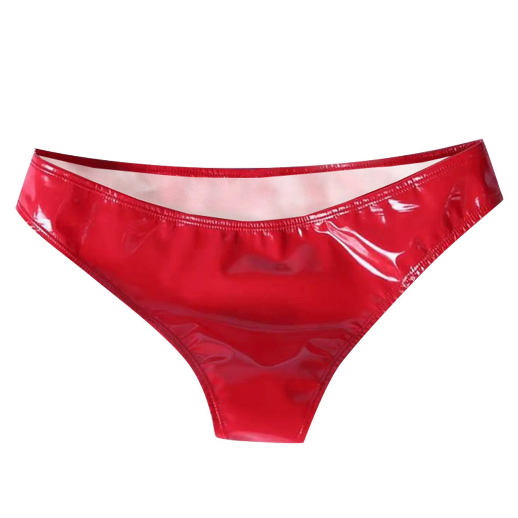 Women Bright PU Leather Panties Low Waist WetLook Shiny Underwear Clubwear Sexy Lingerie Seamless Stretch Solid Brief трусы