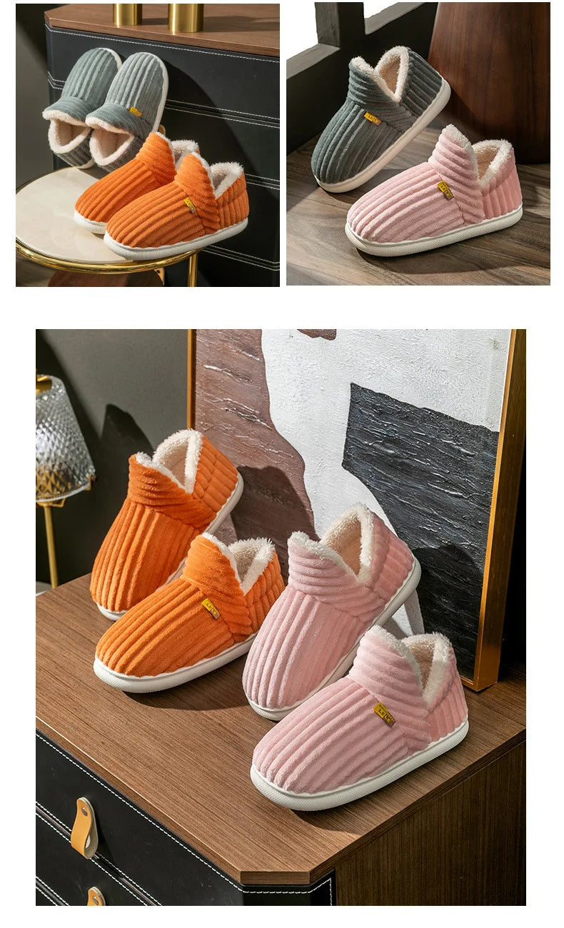 Shevalues Fashion Fur Slippers For Women Men Winter Warm ankles Cozy Furry Slides Home Indoor Soft Sole Plush Slides Cotton Shoe