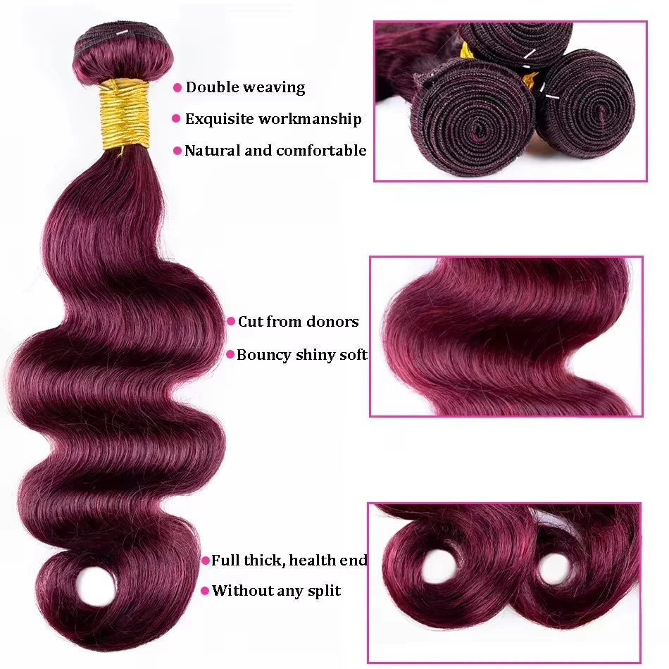 99j Burgundy 16A Body Wave Bundles Human Hair Brazilian100% Unprocessed 30 36Inch Virgin Weave Raw Hair Bundles Extensions Deals