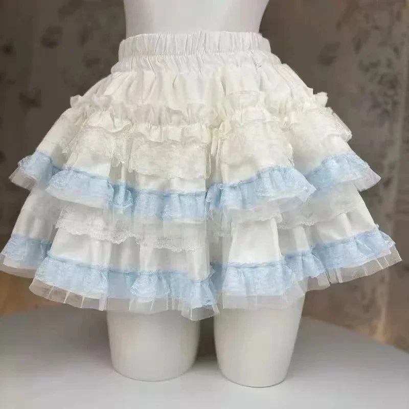 Sweet Kawaii Lolita Style Princess Vintage Cake Skirt Women Cute Lace Ruffles Party Mini Skirts Harajuku Y2k Faldas Mujer