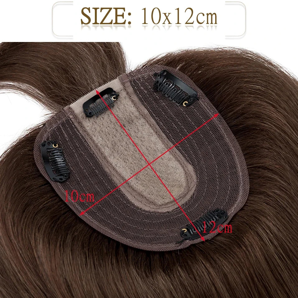 S-noilite Natural Hair Topper Wig for Women 10x12cm with Silk Base 3.5x9cm Human Hair Piece with Bangs Hair Clip Included