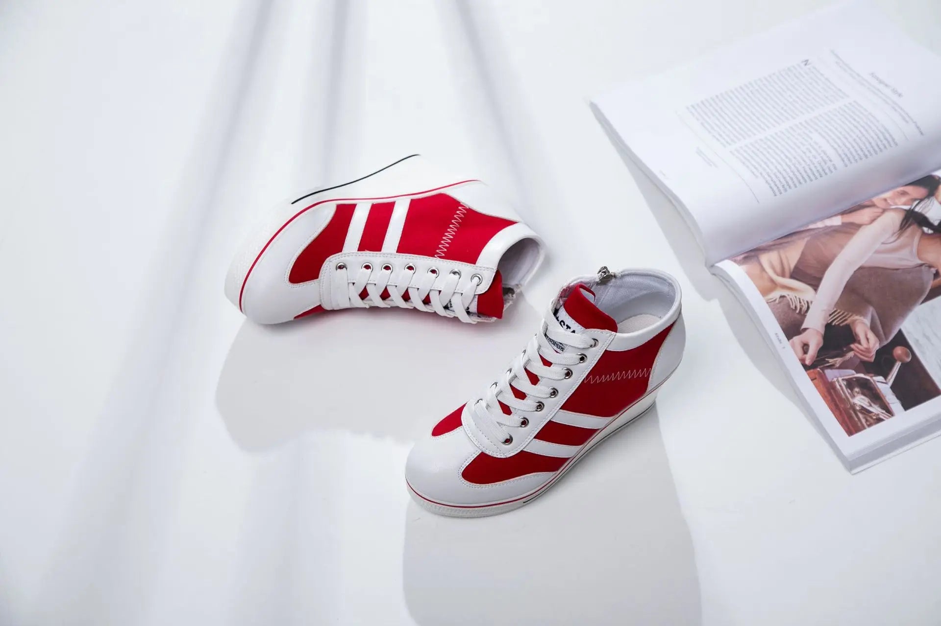 Women's Shoes 2026 New Wedge Heel Casual Canvas Shoes Women's Side Chain Lace-up Platform Shoes 8 Cm High Heel Shoes