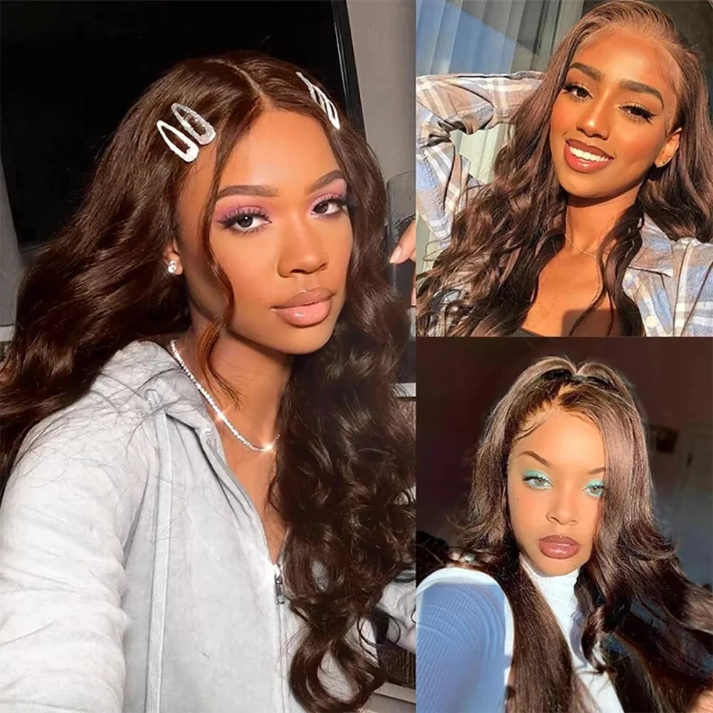 Chocolate Brown Human Hair Wig 200 Density 13X6 Body Wave Lace Front Wigs Human Hair HD Frontal Wigs Pre Plucked Brazilian  Hair