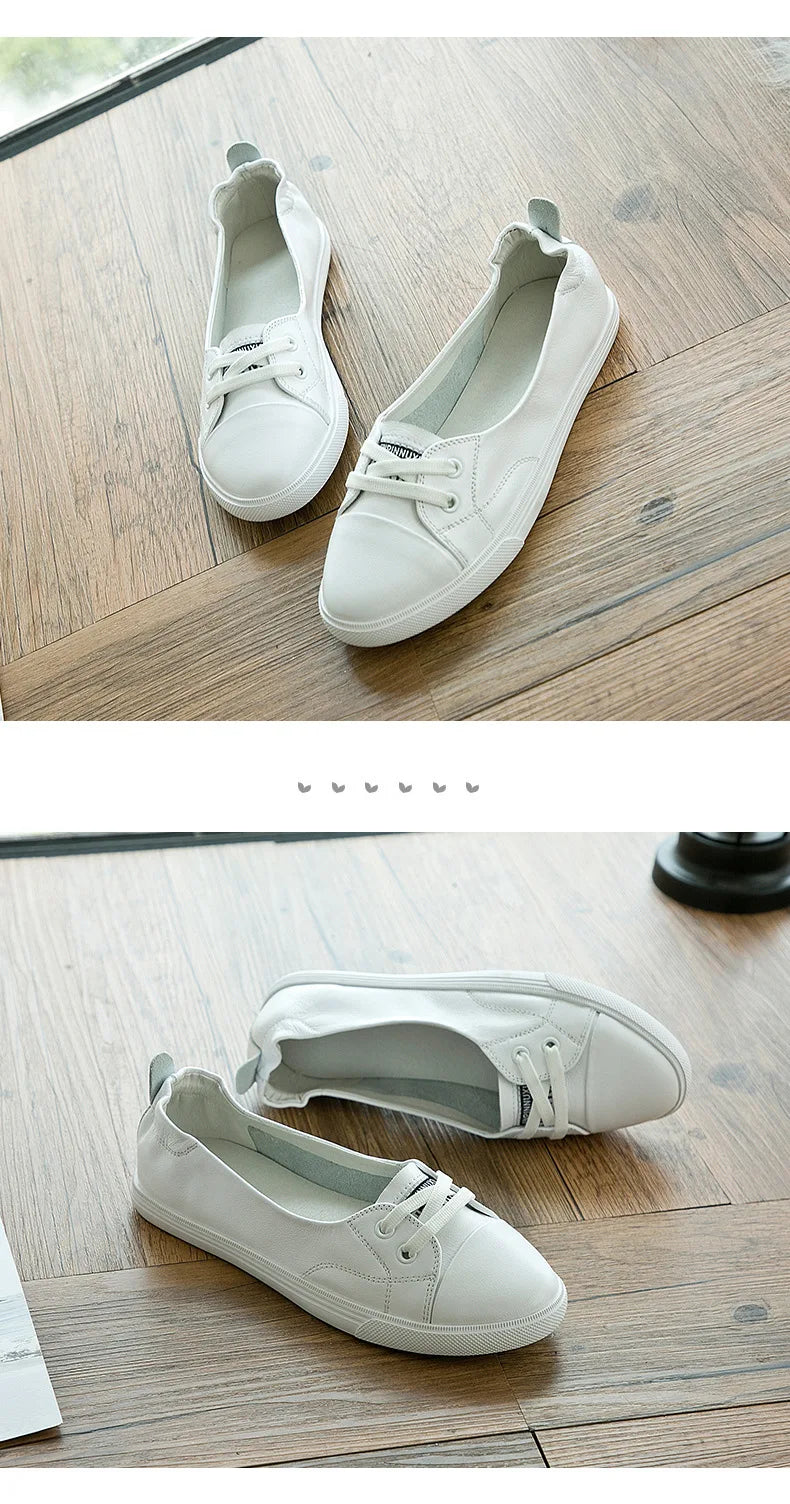 Shallow Mouth Leather Small White Shoes Women's 2026  Flat Shoes Casual Shoes Women Driving Pregnant Women Student Skate Shoes