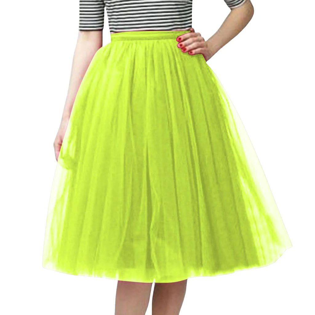 Womens Tiered Tutu A-Line Midi Skirts Elegant Puffy Underskirt Dance Party High Waist Tulle Skirt Lolita Petticoat Faldas Mujer