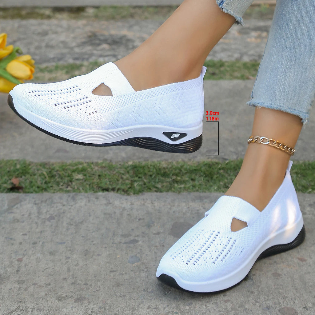 Women's shoes, women's casual shoes, solid color breathable sports shoes, soft-soled lightweight walking shoes, low-top knitted