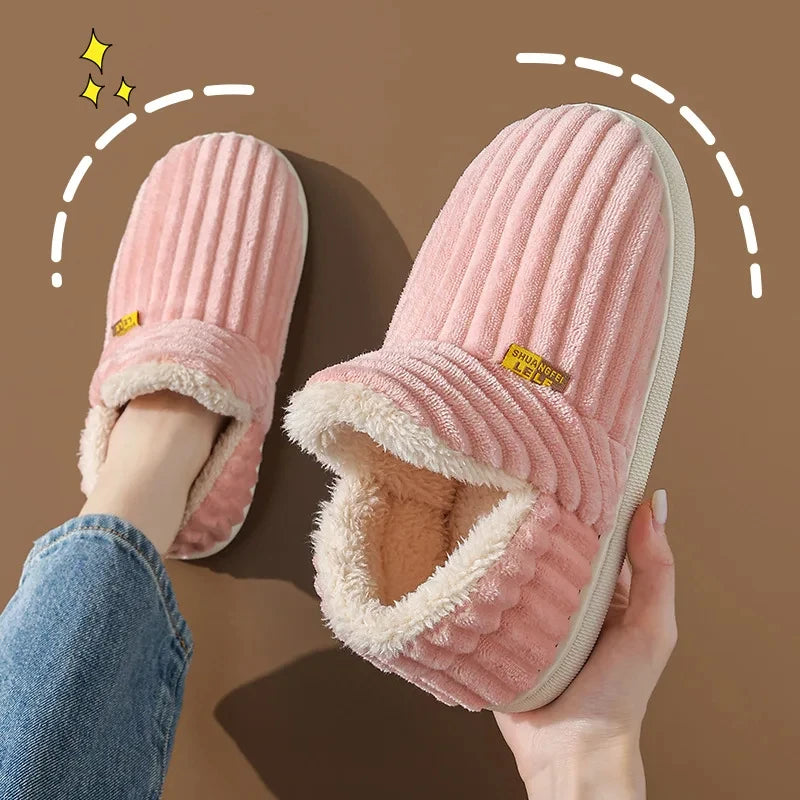 Comwarm Warm Fur House Slippers For Women Men 2023 Winter New Ankles Cozy Plush Slippers Home Indoor Soft Thick Sole Cotton Shoe