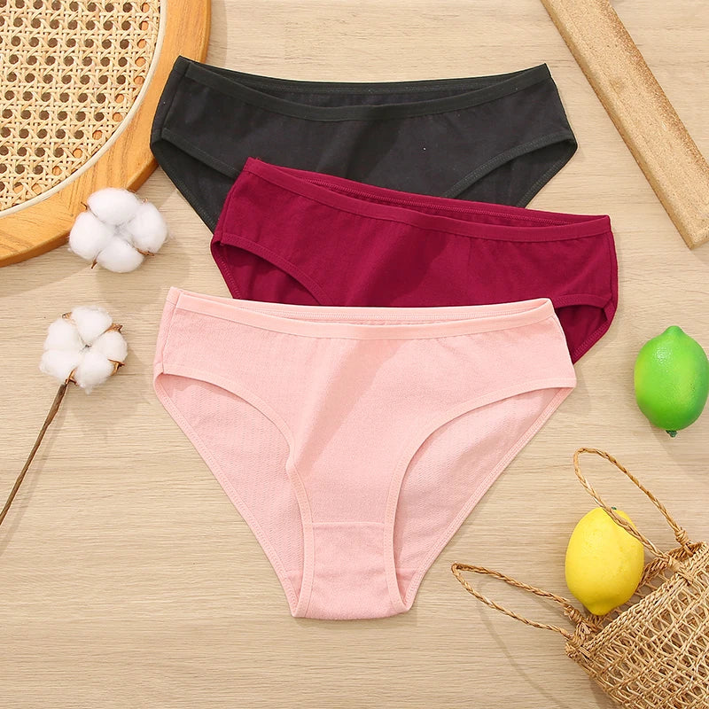 3PCS/Set Cotton Panties Women Briefs Jacquard Design Women Panties Sexy Female Underpants Solid Color Intimate Pantys S-XL