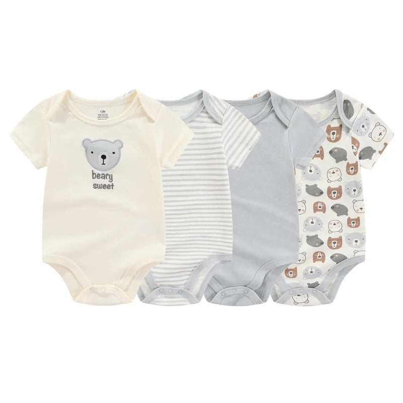 4Pieces Summer Short Sleeve Cartoon Baby Boy Girl Bodysuit 100% Cotton Newborn Boy Girl Clothes
